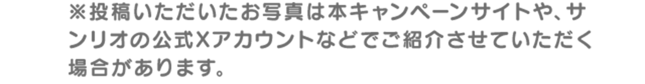 ※投稿いただいたお写真は本キャンペーンサイトや、サンリオの公式Xアカウントなどでご紹介させていただく場合があります。